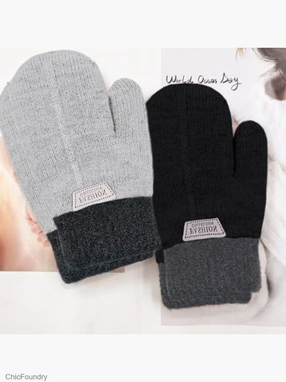 2 Pairs Kids Fleece Winter Mittens Gloves for Boys Girls Warm Knitted Snow